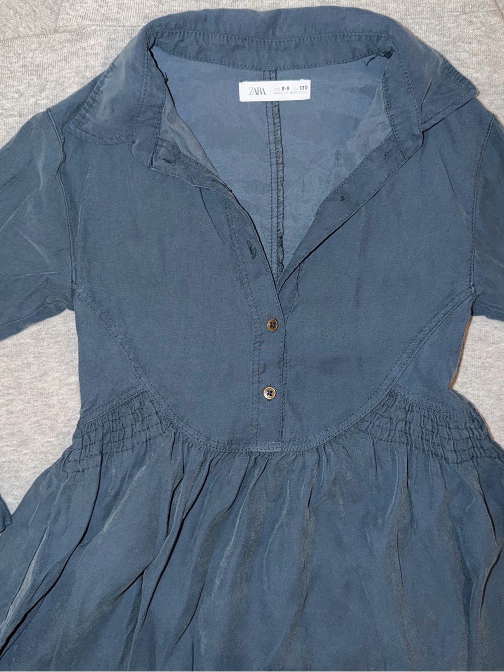 ZARA Girls Navy Button-Front Cotton Dress